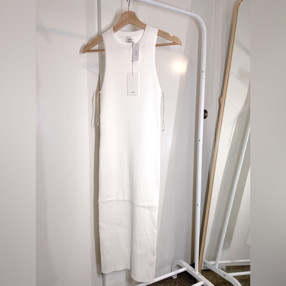 Aritzia Wilfred White Sleeveless knit midi dress